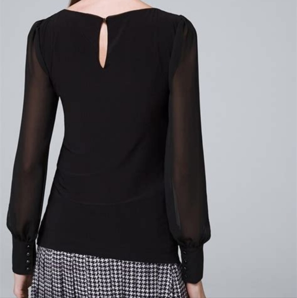 White House Black Market Chiffon Sleeve Boatneck Top Blouse - Picture 4 of 15